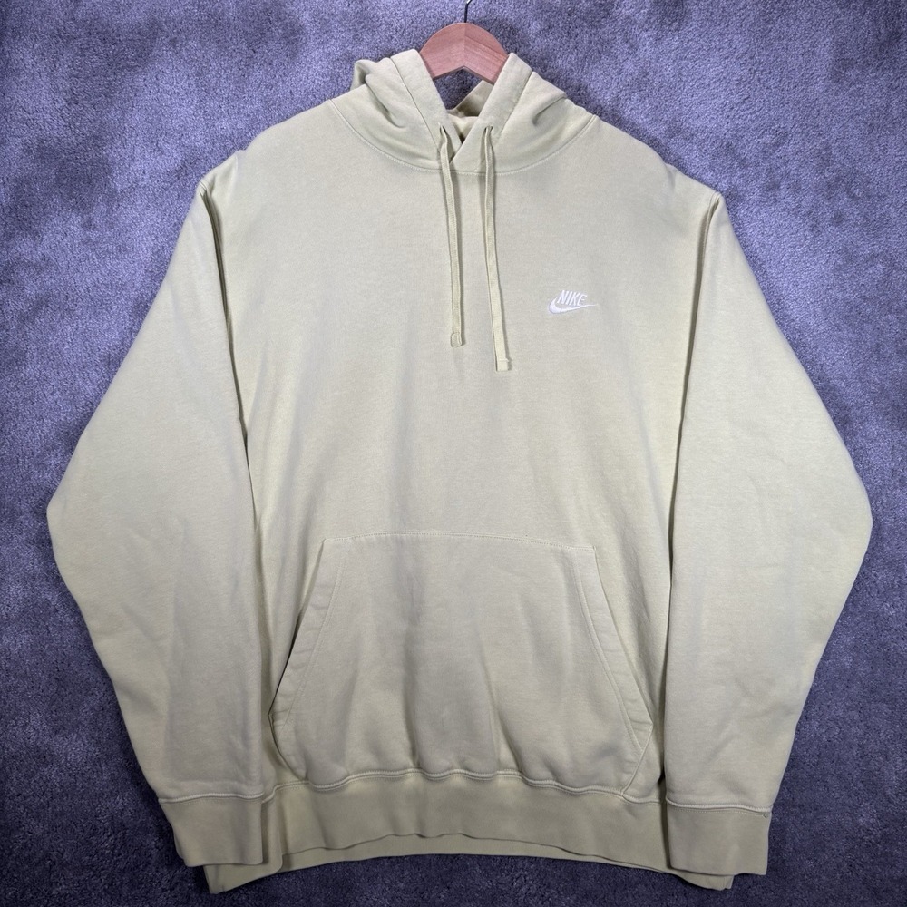 Nike Sportswear Club Fleece Hoodie Sweatshirt Men 2XLT Yellow Green Pullover